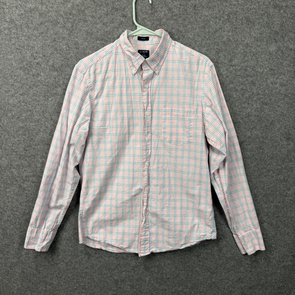 J. Crew Slim Fit Flex Washed Plaid Button Down Shirt Men's Medium Pink Blue